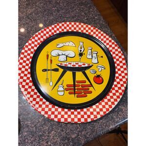 Vintage 1950's LARGE Metal Serving Tray BBQ Themed 19" Diameter